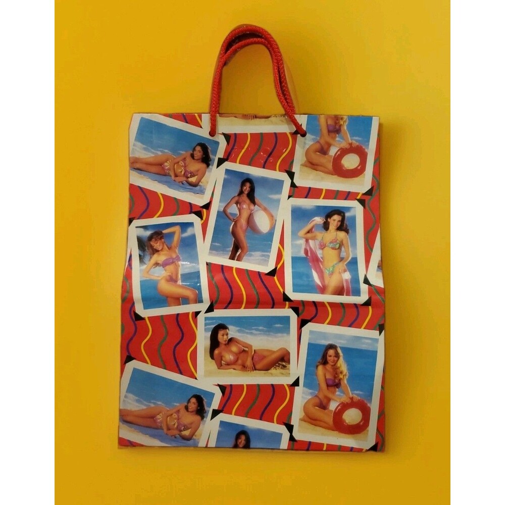 Vtg Gift Bag Swimsuit Model 90s Retro Beach Bikini Babe Pinup Girl Carlton Cards